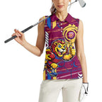 Brisbane Lions Women Sleeveless Polo Shirt Mascot Cartoon Football Illustration Style