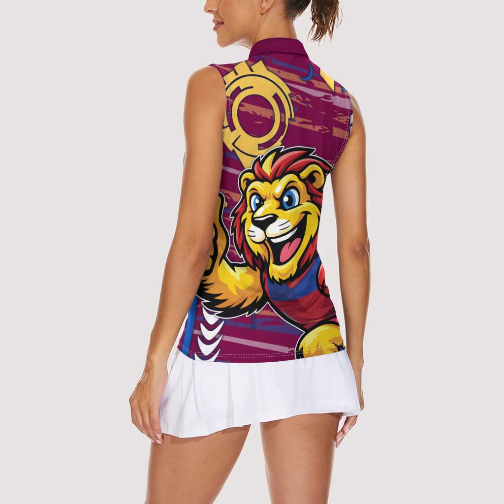 Brisbane Lions Women Sleeveless Polo Shirt Mascot Cartoon Football Illustration Style