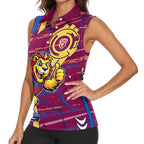 Brisbane Lions Women Sleeveless Polo Shirt Mascot Cartoon Football Illustration Style