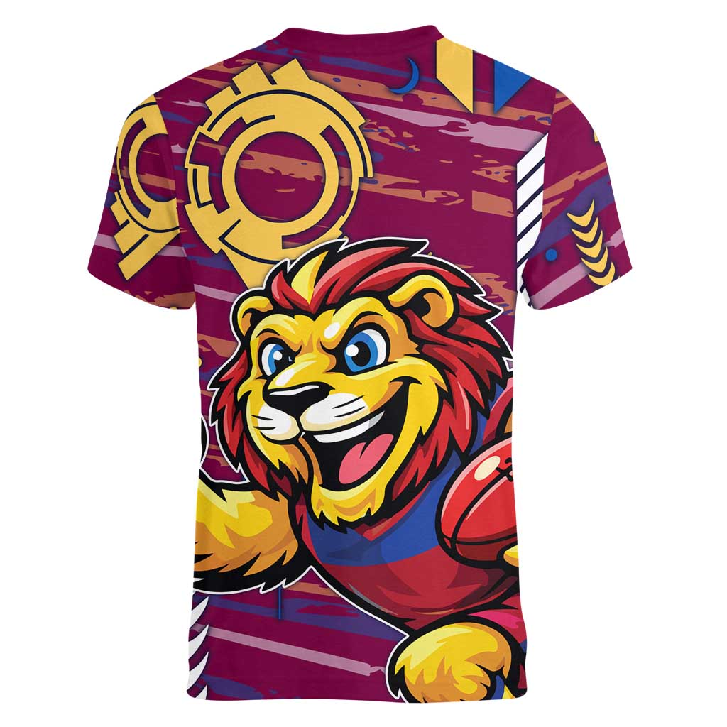 Brisbane Lions Women V-Neck T-Shirt Mascot Cartoon Football Illustration Style