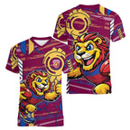 Brisbane Lions Women V-Neck T-Shirt Mascot Cartoon Football Illustration Style