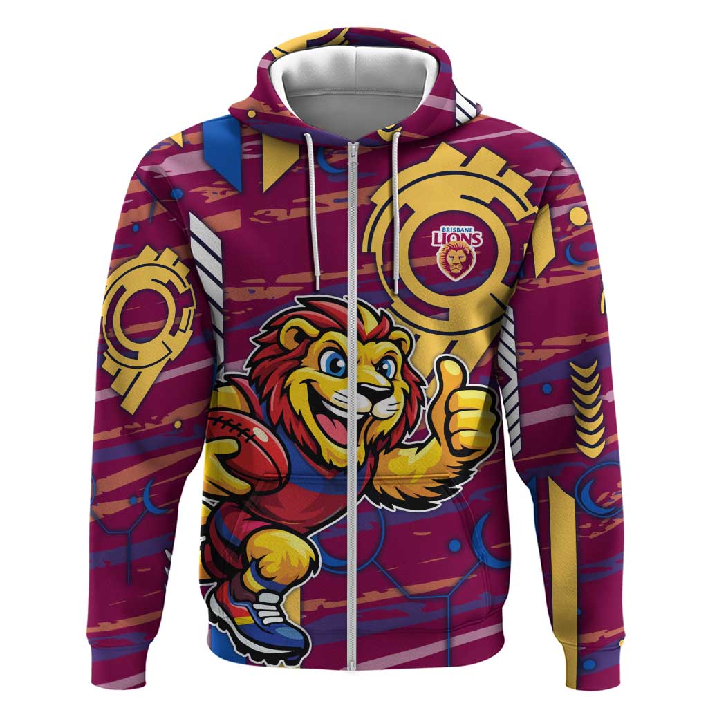Brisbane Lions Zip Hoodie Mascot Cartoon Football Illustration Style