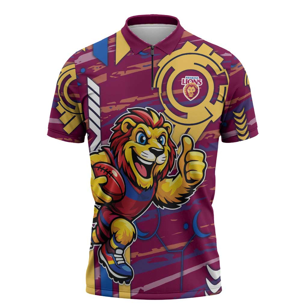 Brisbane Lions Zipper Polo Shirt Mascot Cartoon Football Illustration Style