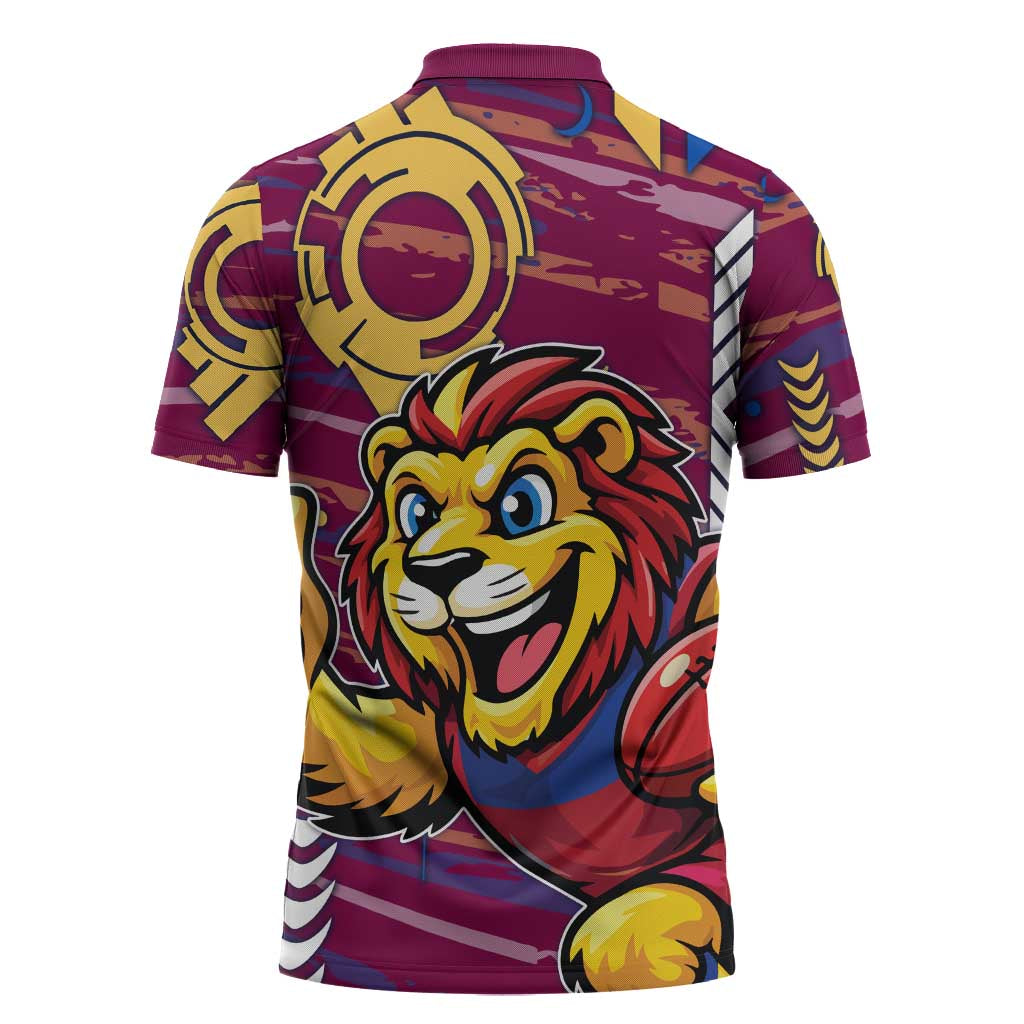 Brisbane Lions Zipper Polo Shirt Mascot Cartoon Football Illustration Style