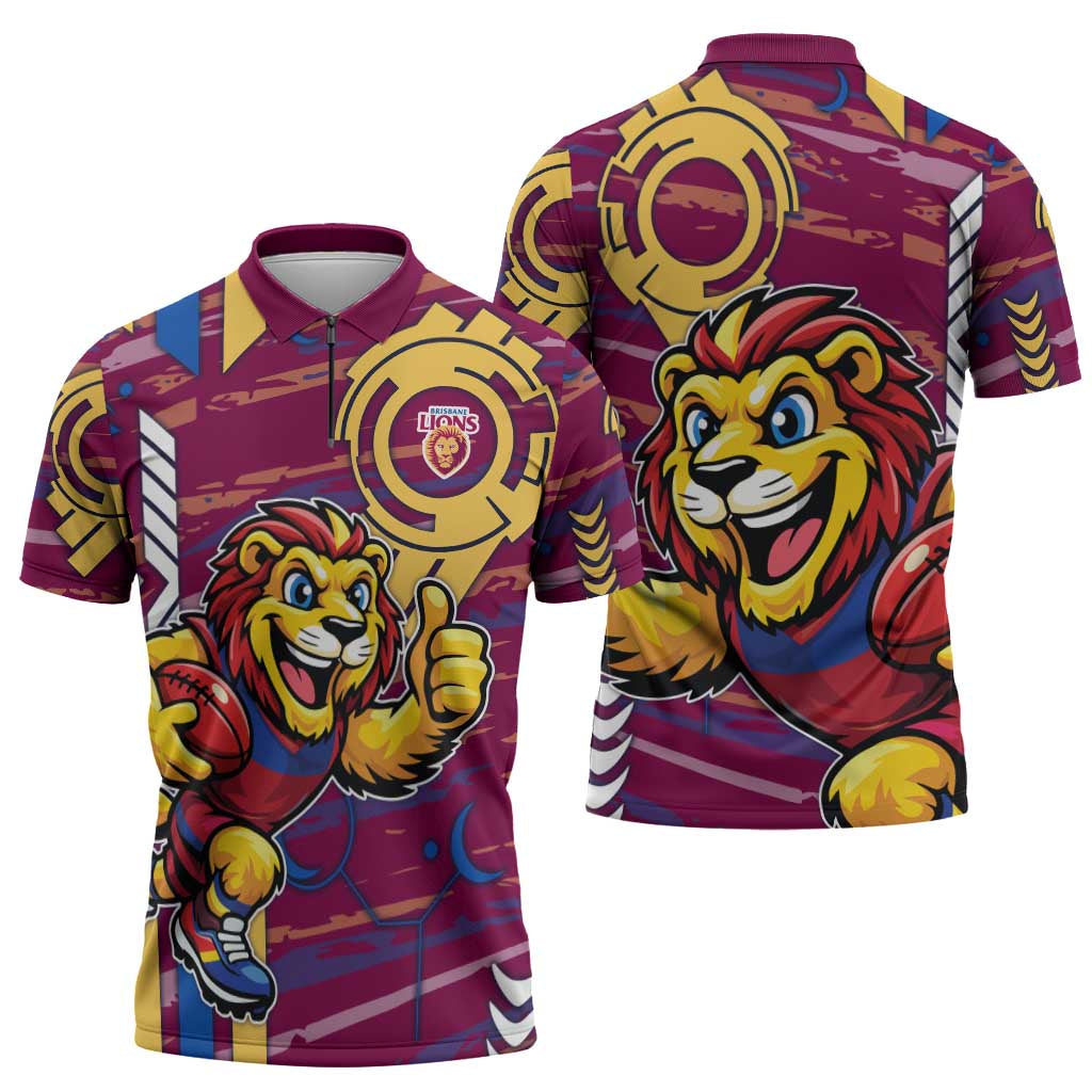 Brisbane Lions Zipper Polo Shirt Mascot Cartoon Football Illustration Style