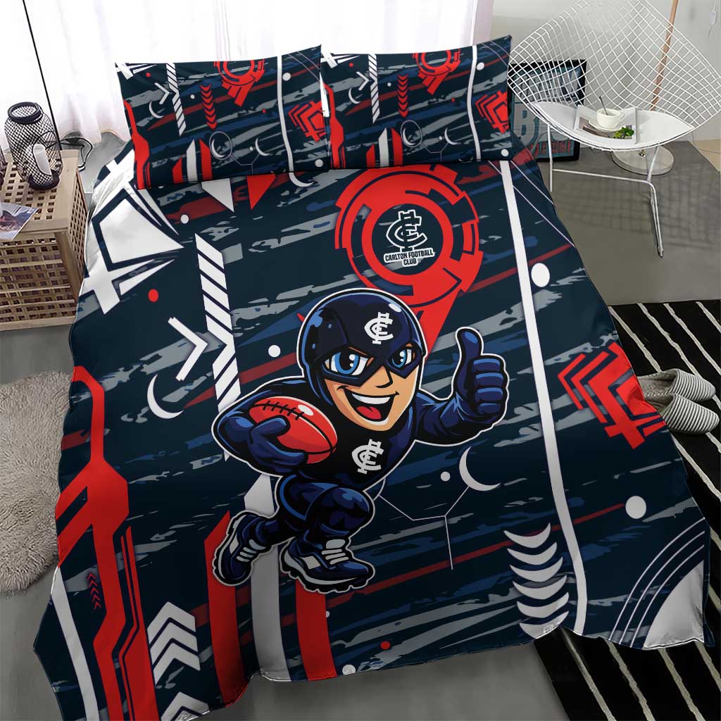 Carlton Football Club Bedding Set Mascot Cartoon Football Illustration Style
