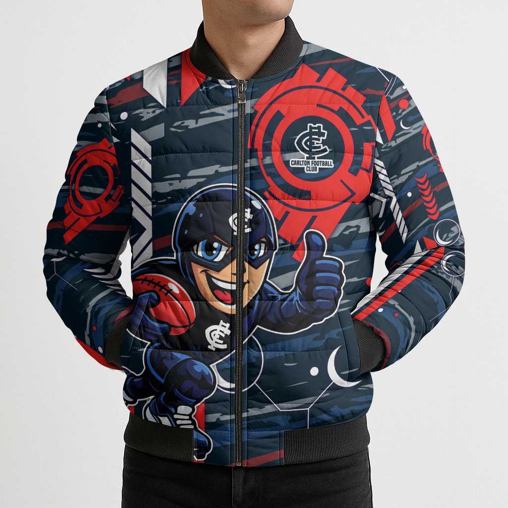 Carlton Football Club Bomber Puffer Jacket Mascot Cartoon Football Illustration Style