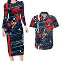 Carlton Football Club Couples Matching Long Sleeve Bodycon Dress and Hawaiian Shirt Mascot Cartoon Football Illustration Style