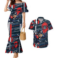 Carlton Football Club Couples Matching Mermaid Dress and Hawaiian Shirt Mascot Cartoon Football Illustration Style
