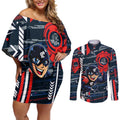 Carlton Football Club Couples Matching Off Shoulder Short Dress and Long Sleeve Button Shirt Mascot Cartoon Football Illustration Style