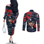 Carlton Football Club Couples Matching Off The Shoulder Long Sleeve Dress and Long Sleeve Button Shirt Mascot Cartoon Football Illustration Style