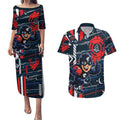 Carlton Football Club Couples Matching Puletasi and Hawaiian Shirt Mascot Cartoon Football Illustration Style