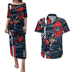 Carlton Football Club Couples Matching Puletasi and Hawaiian Shirt Mascot Cartoon Football Illustration Style