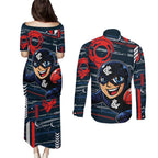 Carlton Football Club Couples Matching Puletasi and Long Sleeve Button Shirt Mascot Cartoon Football Illustration Style