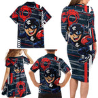 Carlton Football Club Family Matching Long Sleeve Bodycon Dress and Hawaiian Shirt Mascot Cartoon Football Illustration Style