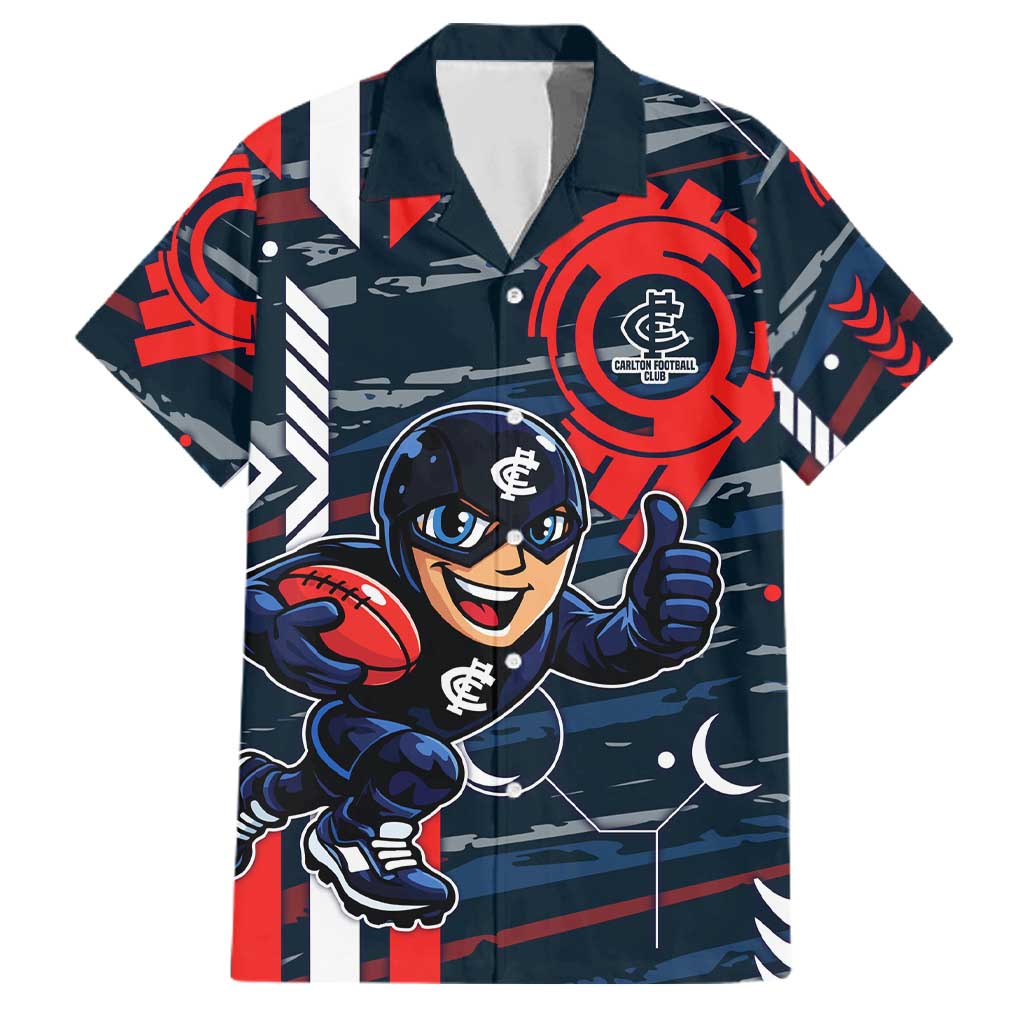 Carlton Football Club Family Matching Long Sleeve Bodycon Dress and Hawaiian Shirt Mascot Cartoon Football Illustration Style