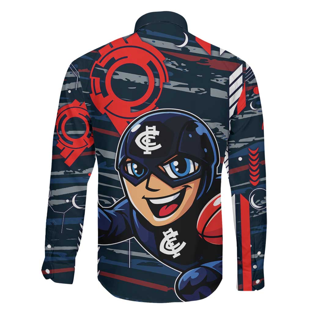 Carlton Football Club Family Matching Long Sleeve Bodycon Dress and Hawaiian Shirt Mascot Cartoon Football Illustration Style