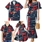 Carlton Football Club Family Matching Mermaid Dress and Hawaiian Shirt Mascot Cartoon Football Illustration Style