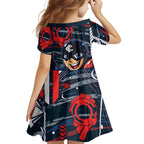 Carlton Football Club Family Matching Off The Shoulder Long Sleeve Dress and Hawaiian Shirt Mascot Cartoon Football Illustration Style