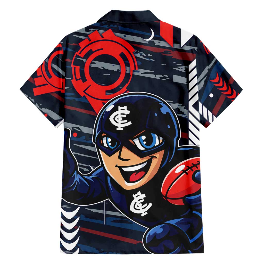 Carlton Football Club Family Matching Off The Shoulder Long Sleeve Dress and Hawaiian Shirt Mascot Cartoon Football Illustration Style