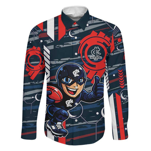 Carlton Football Club Family Matching Off The Shoulder Long Sleeve Dress and Hawaiian Shirt Mascot Cartoon Football Illustration Style