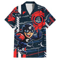 Carlton Football Club Family Matching Off Shoulder Maxi Dress and Hawaiian Shirt Mascot Cartoon Football Illustration Style