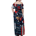 Carlton Football Club Family Matching Off Shoulder Maxi Dress and Hawaiian Shirt Mascot Cartoon Football Illustration Style