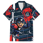 Carlton Football Club Family Matching Off Shoulder Short Dress and Hawaiian Shirt Mascot Cartoon Football Illustration Style