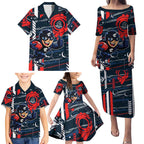 Carlton Football Club Family Matching Puletasi and Hawaiian Shirt Mascot Cartoon Football Illustration Style