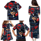 Carlton Football Club Family Matching Puletasi and Hawaiian Shirt Mascot Cartoon Football Illustration Style