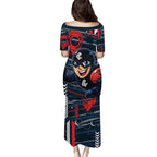 Carlton Football Club Family Matching Puletasi and Hawaiian Shirt Mascot Cartoon Football Illustration Style