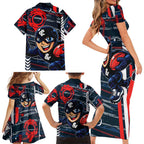 Carlton Football Club Family Matching Short Sleeve Bodycon Dress and Hawaiian Shirt Mascot Cartoon Football Illustration Style