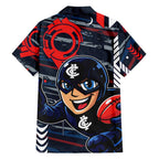 Carlton Football Club Family Matching Short Sleeve Bodycon Dress and Hawaiian Shirt Mascot Cartoon Football Illustration Style