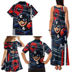 Carlton Football Club Family Matching Tank Maxi Dress and Hawaiian Shirt Mascot Cartoon Football Illustration Style