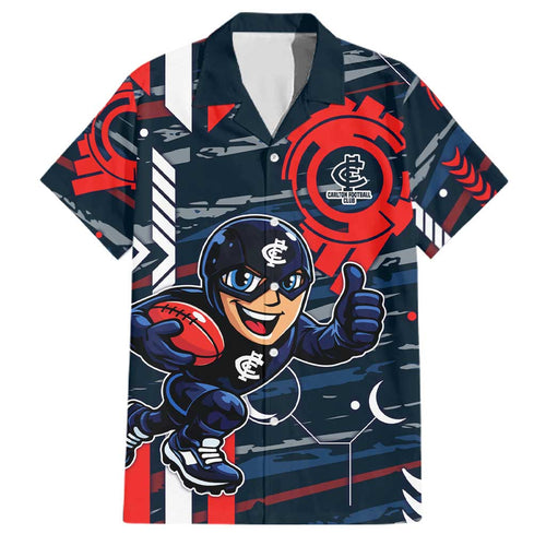 Carlton Football Club Family Matching Tank Maxi Dress and Hawaiian Shirt Mascot Cartoon Football Illustration Style