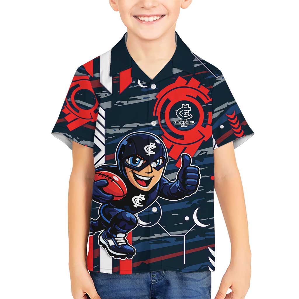 Carlton Football Club Kid Hawaiian Shirt Mascot Cartoon Football Illustration Style