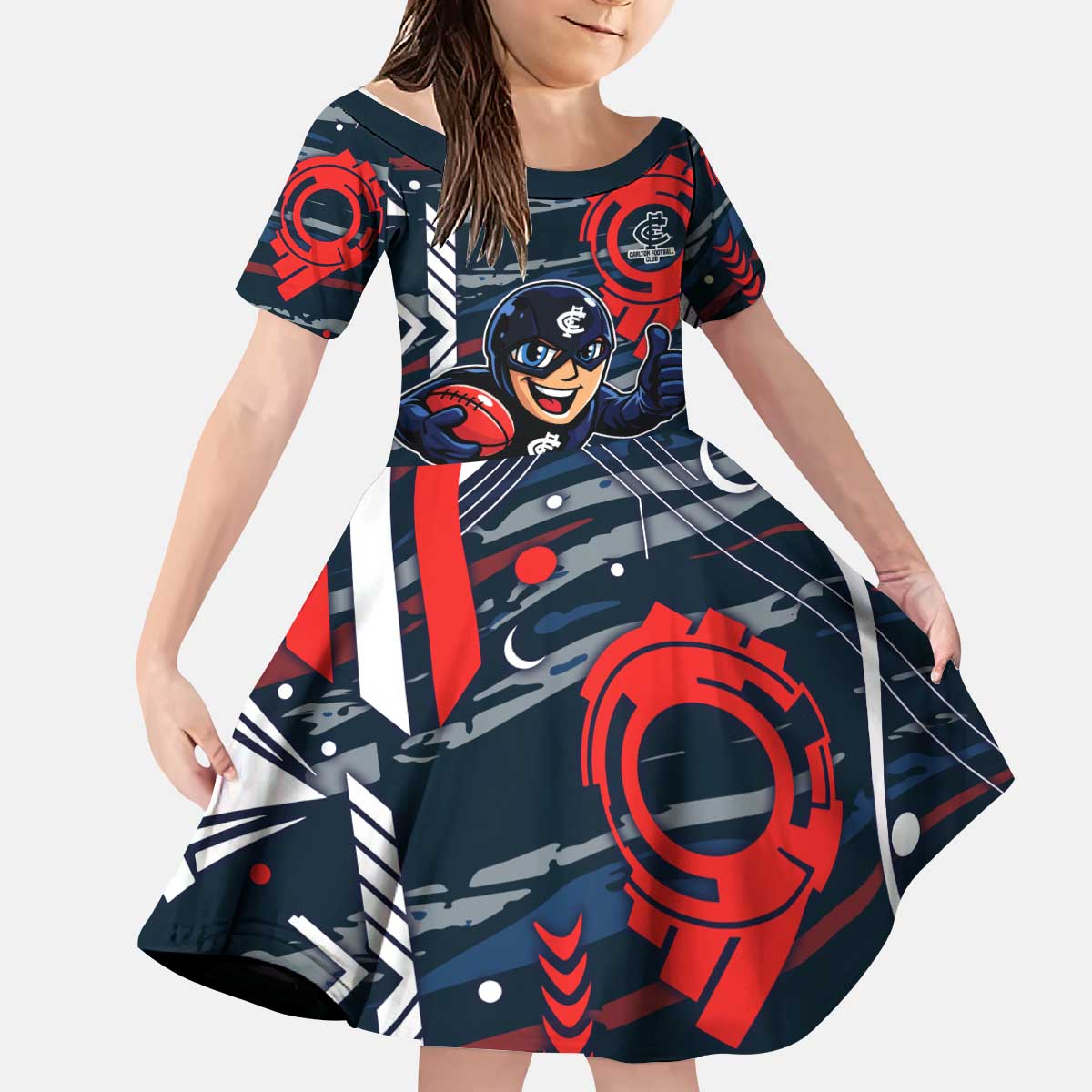 Carlton Football Club Kid Short Sleeve Dress Mascot Cartoon Football Illustration Style