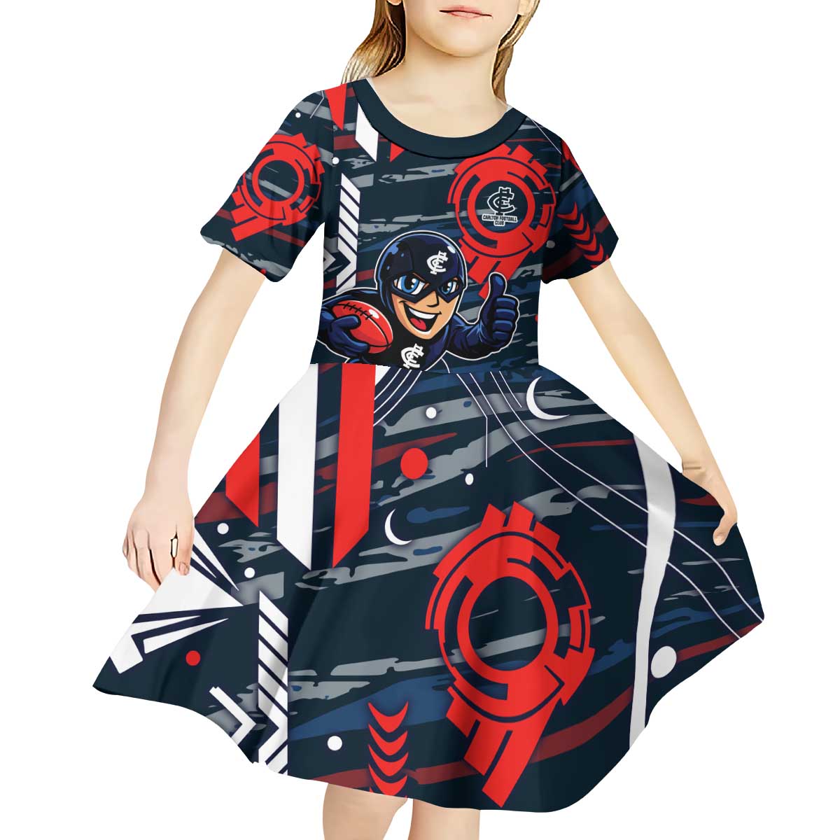Carlton Football Club Kid Short Sleeve Dress Mascot Cartoon Football Illustration Style
