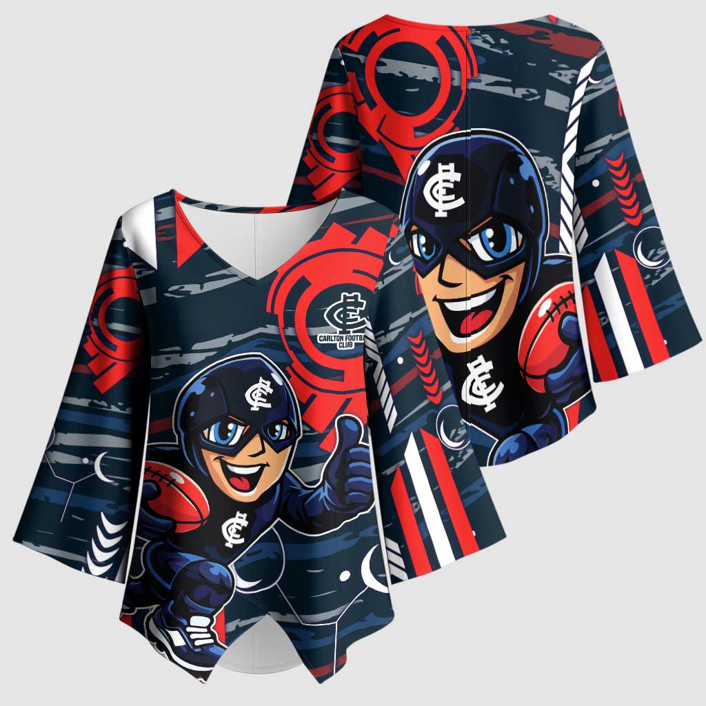 Carlton Football Club Kimono Sleeve Blouse Mascot Cartoon Football Illustration Style