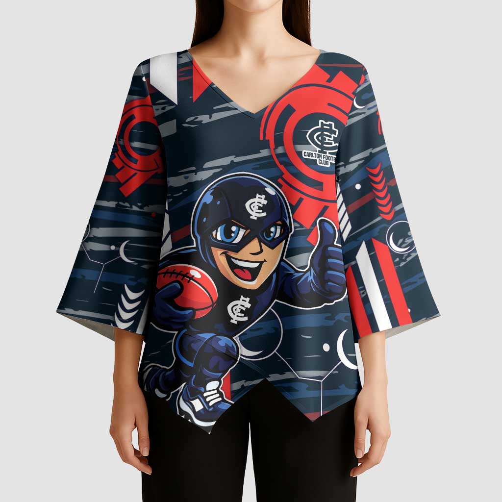 Carlton Football Club Kimono Sleeve Blouse Mascot Cartoon Football Illustration Style