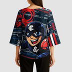 Carlton Football Club Kimono Sleeve Blouse Mascot Cartoon Football Illustration Style