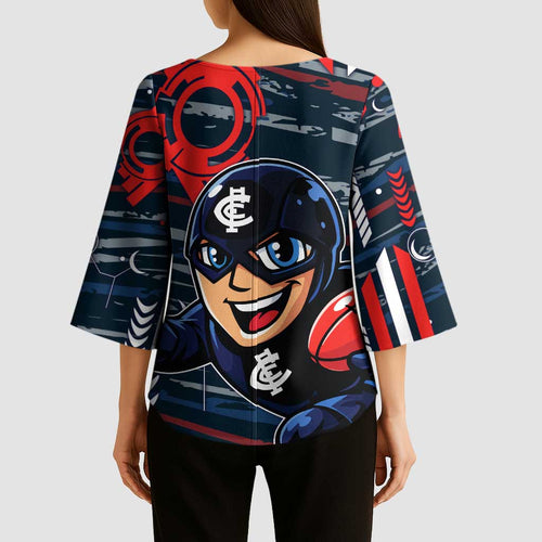 Carlton Football Club Kimono Sleeve Blouse Mascot Cartoon Football Illustration Style