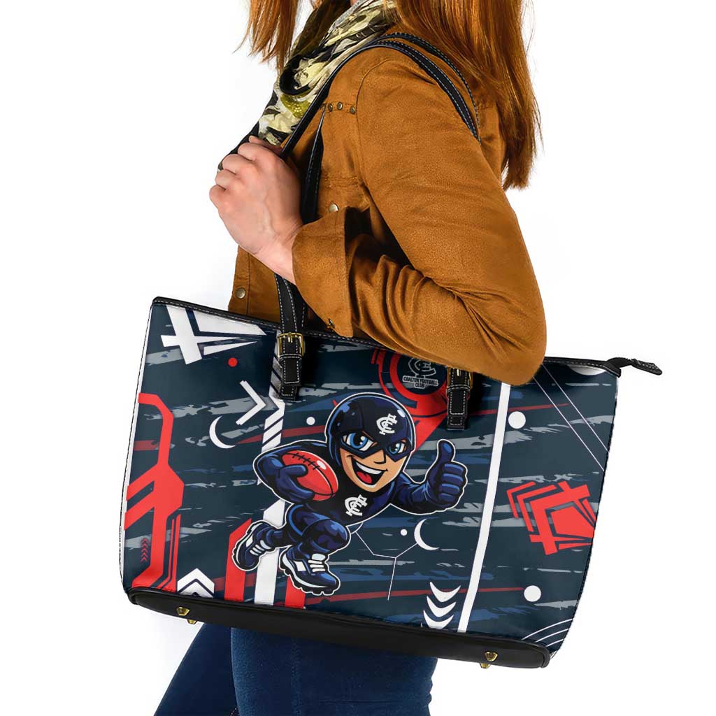 Carlton Football Club Leather Tote Bag Mascot Cartoon Football Illustration Style