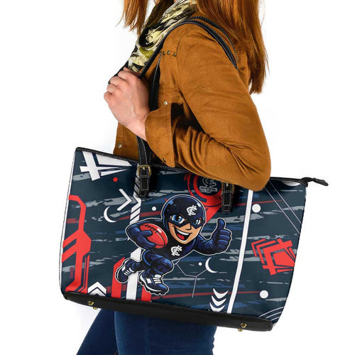 Carlton Football Club Leather Tote Bag Mascot Cartoon Football Illustration Style