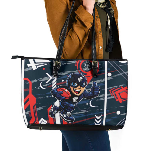 Carlton Football Club Leather Tote Bag Mascot Cartoon Football Illustration Style