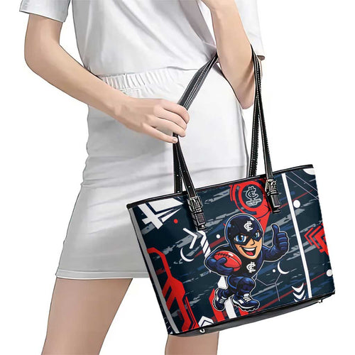 Carlton Football Club Leather Tote Bag Mascot Cartoon Football Illustration Style