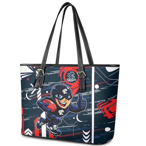 Carlton Football Club Leather Tote Bag Mascot Cartoon Football Illustration Style
