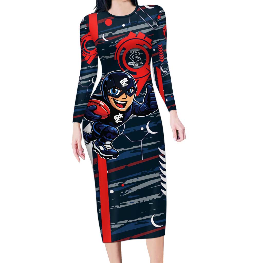 Carlton Football Club Long Sleeve Bodycon Dress Mascot Cartoon Football Illustration Style