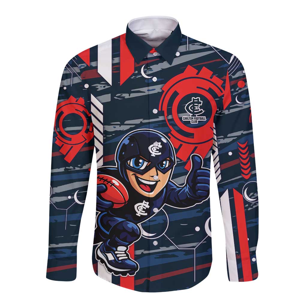 Carlton Football Club Long Sleeve Button Shirt Mascot Cartoon Football Illustration Style