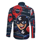 Carlton Football Club Long Sleeve Button Shirt Mascot Cartoon Football Illustration Style